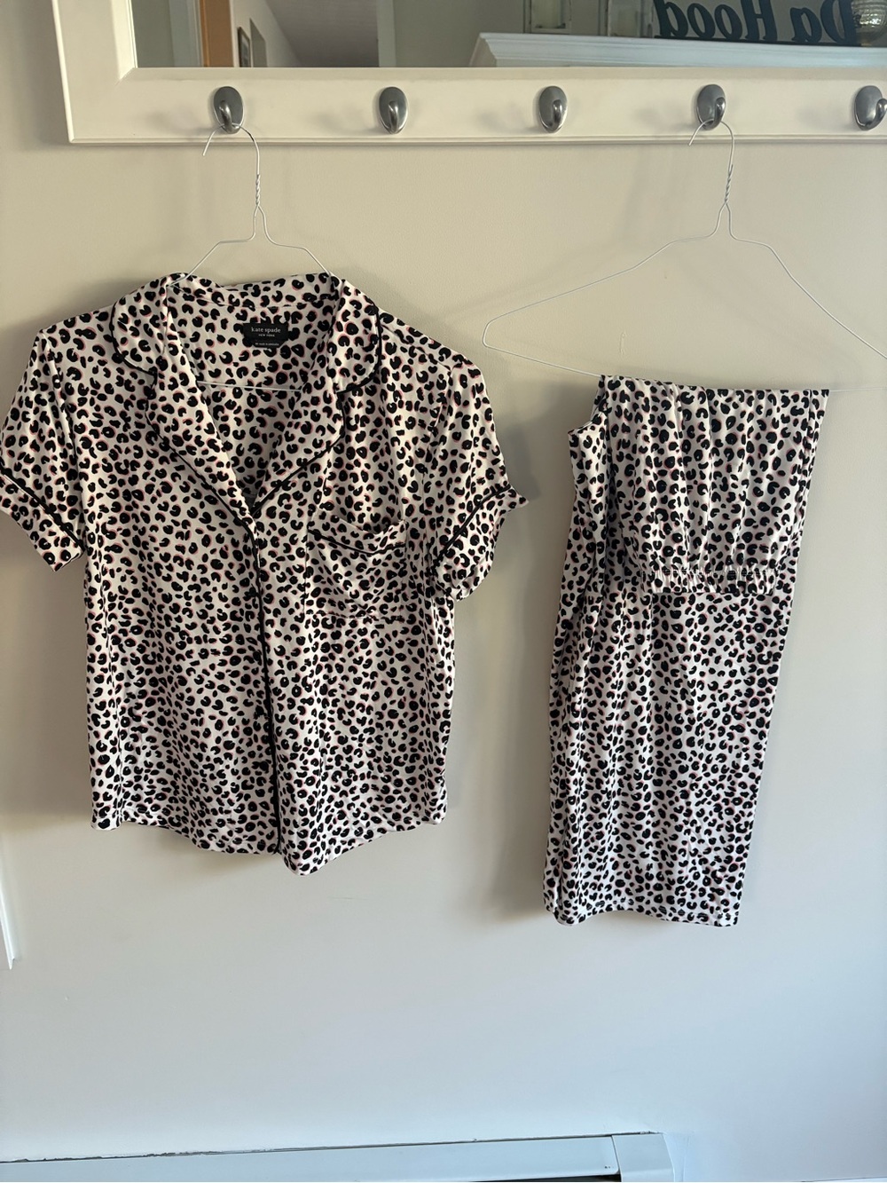 kate spade Pink and Black Leopard Print Pajama Set